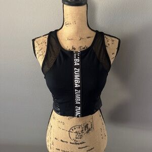 Zumba Zip Front Crop Tank Black Mesh Activewear Women’s L